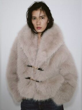 New ZARA Short Faux Fur Toggle Coat